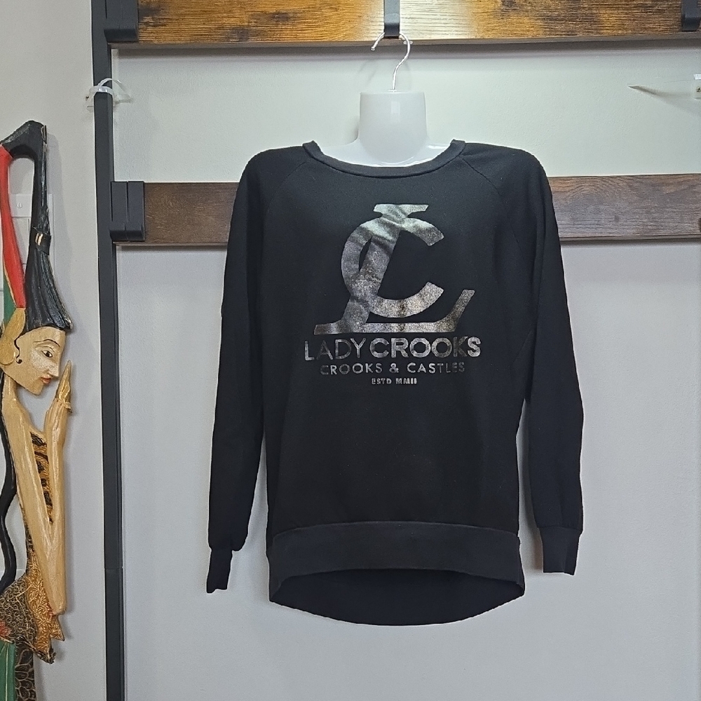 Crooks & Castles Ladycrooks Y2K Hiphop Black Crew Neck Sweater Gold Logo